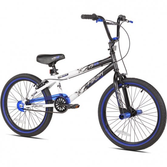 Kent 20 In. Ambush Boy\'s BMX Bike, Black with Blue and white accents